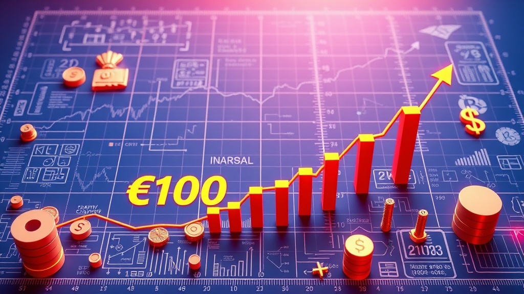Blueprint overlayed with Indian financial symbols and startup growth charts, illustrating the path to ₹100 Crore for Indian businesses.