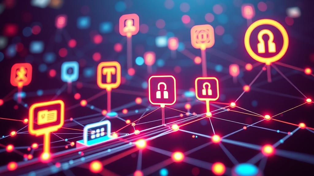 Digital graphic depicting interconnected software applications forming a streamlined, intelligent network, symbolizing a unified autonomous SaaS protocol.