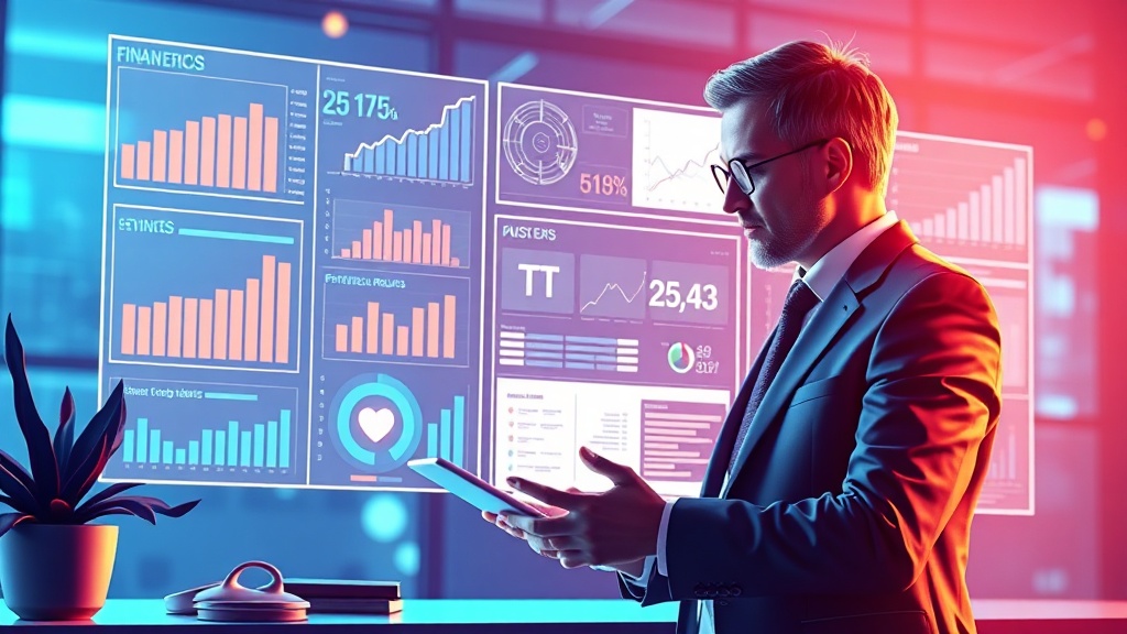 A sophisticated investor analyzing various financial metrics and strategic reports on a holographic display, representing a move beyond simple topline figures to a comprehensive evaluation of business health and future potential in 2025.