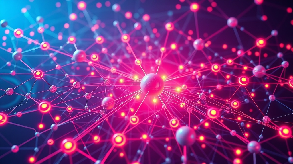 A complex network of interconnected nodes representing artificial intelligence project success, with data, strategy, and technology converging, illustrating the Marqx framework preventing common AI failures.