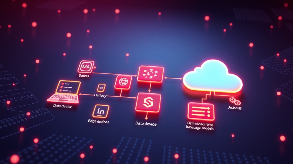 Diagram illustrating data flow from edge devices to cloud with optimized Large Language Models.
