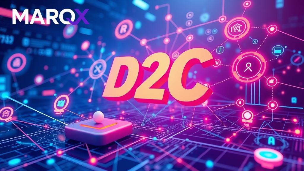 futuristic data visualization of autonomous D2C operations in India with interconnected AI and automation symbols