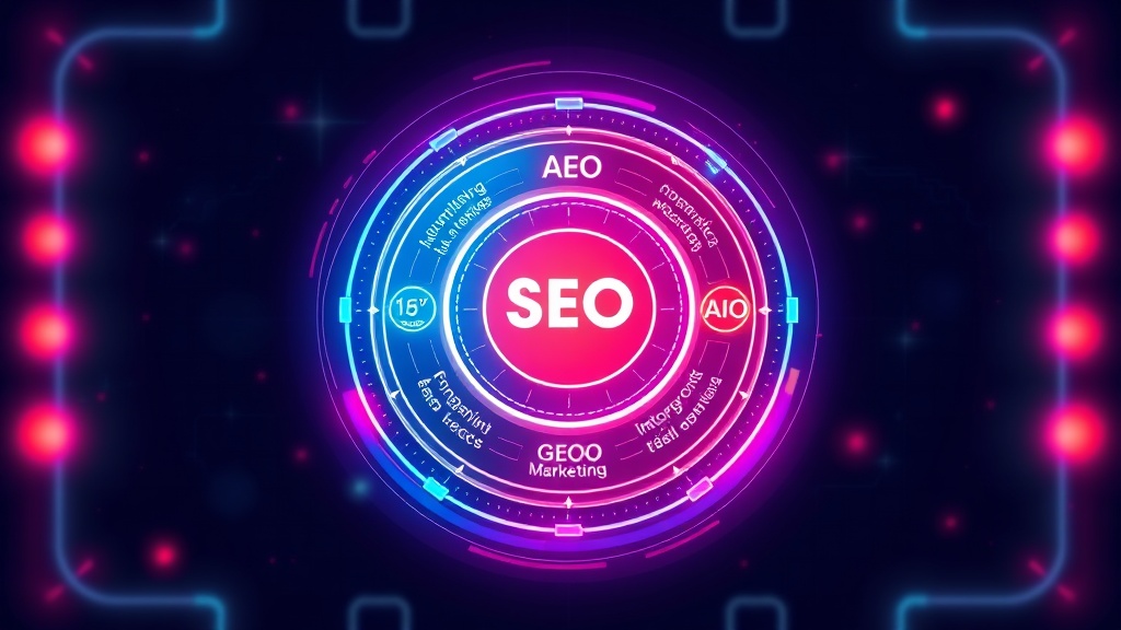 Diagram illustrating the interconnectedness of SEO, AEO, GEO, and AIO in a holistic digital marketing strategy