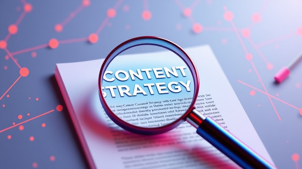 Magnifying glass over a document title, symbolizing precision in content strategy and its impact on digital discoverability.
