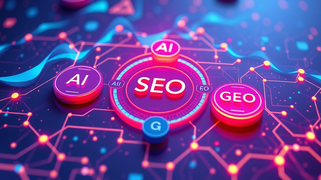 Diagram illustrating the convergence of AI, SEO, AEO, and GEO in a digital strategy framework.