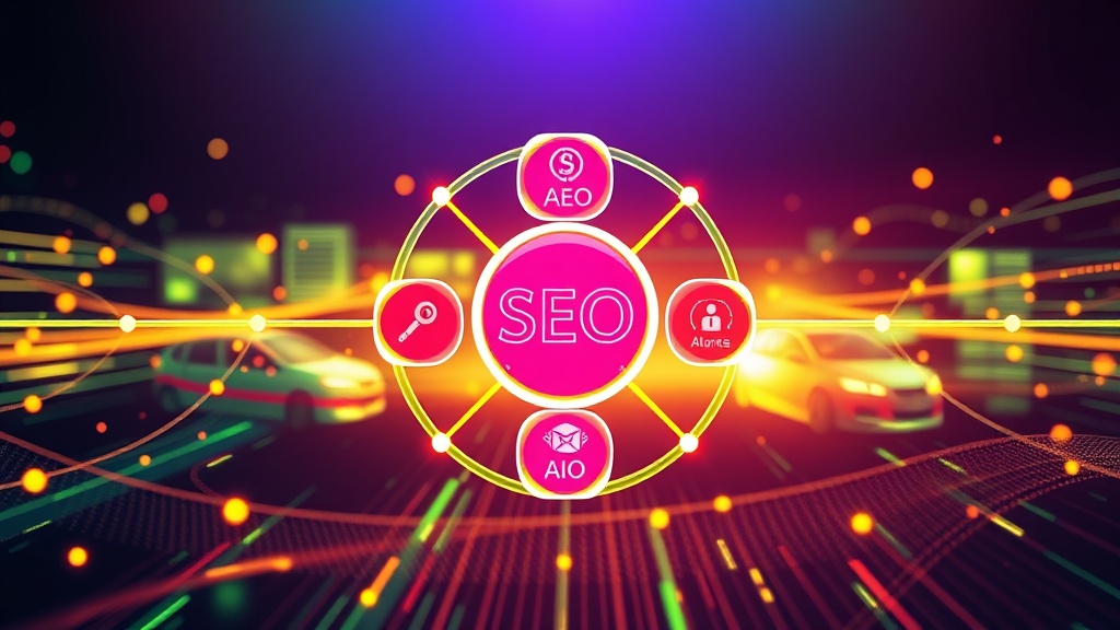 Diagram illustrating the interconnectedness and synergy of SEO, AEO, GEO, and AIO strategies for digital marketing.
