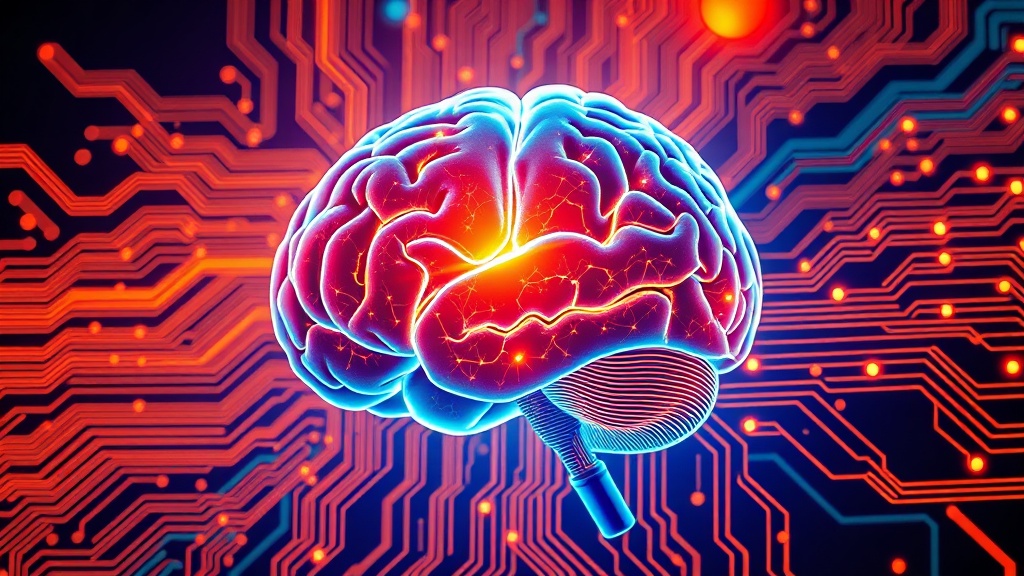 A conceptual image illustrating a human brain intertwined with circuit board patterns, symbolizing the harmonious integration of human wisdom and machine precision in leadership.