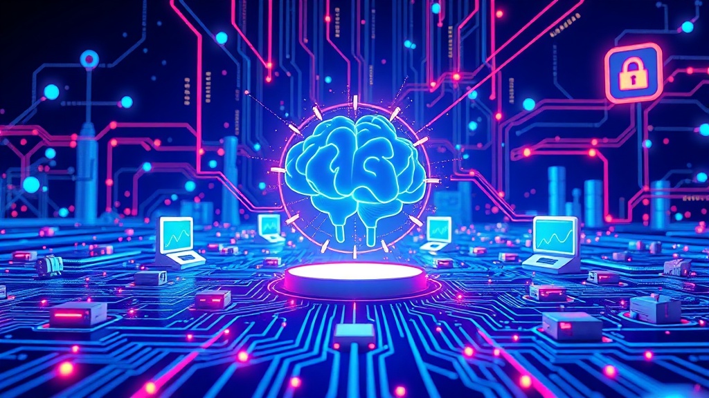 Conceptual image depicting the interconnectedness of artificial intelligence, internet of things devices, and edge computing nodes, symbolizing a converged digital infrastructure.