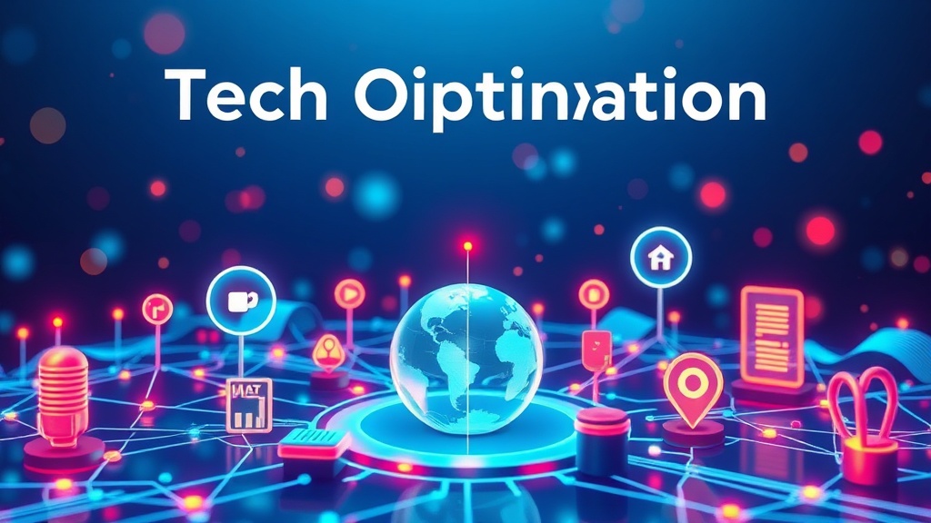 A visual representation of interconnected digital optimization strategies including search engines, voice assistants, local maps, and AI models, forming a unified ecosystem.