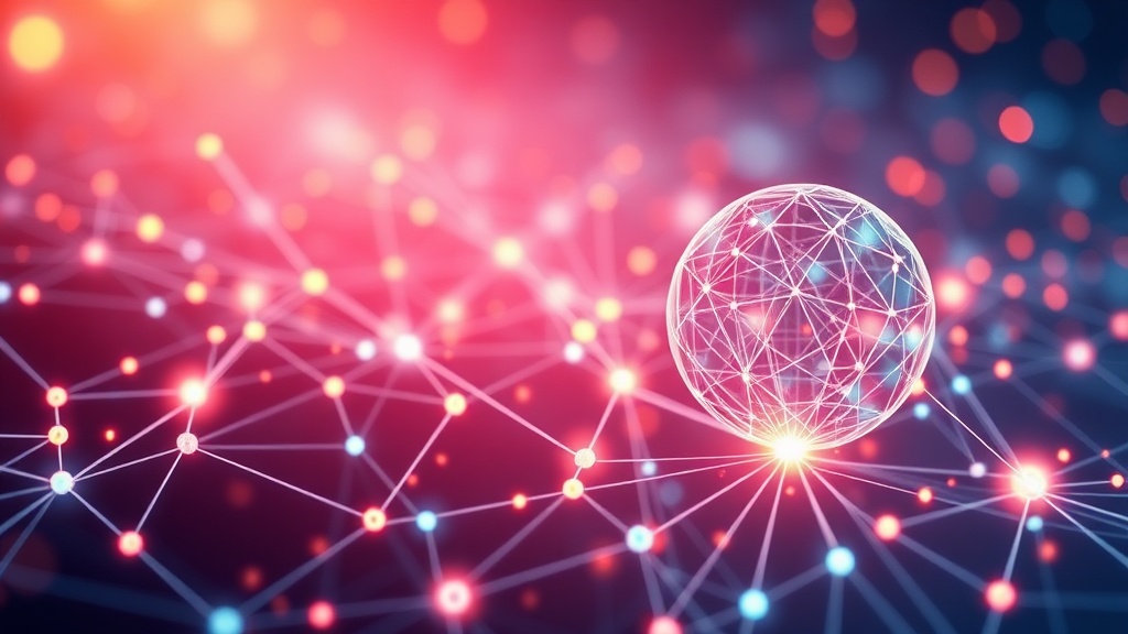 A conceptual image depicting the convergence of artificial intelligence, edge computing, and quantum cryptography, showing neural network patterns, distributed network nodes, and quantum particles or entangled qubits, all contributing to a secure, intelligent digital ecosystem.