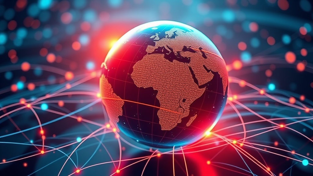 A stylized digital globe with interconnected lines, representing the convergence of SEO, AEO, GEO, and AIO, signifying a unified digital strategy for global reach and local precision.