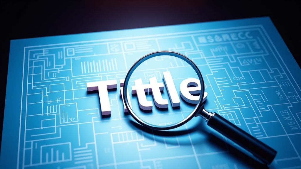 A blueprint with a magnifying glass over the word 'Title,' symbolizing its foundational role in digital content architecture and strategy.