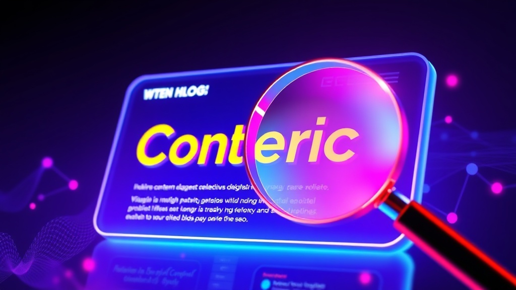 A magnifying glass hovering over a vibrant web page title, symbolizing precision in digital content strategy and SEO.