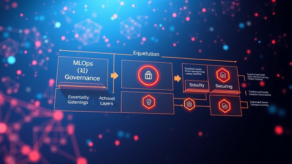 Diagram illustrating the interconnected components of scalable, secure, and ethical AI architecture for enterprise deployment, showing MLOps, security, governance, and operational layers.