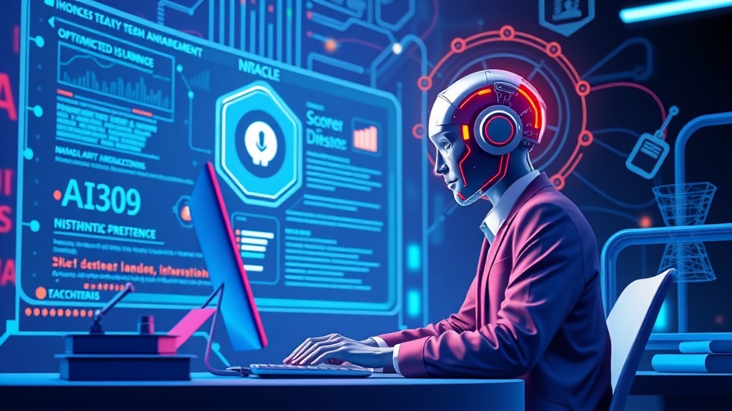 A conceptual image showing a human content strategist collaborating with an AI interface to produce optimized articles, illustrating the synergy between human expertise and artificial intelligence in content creation.