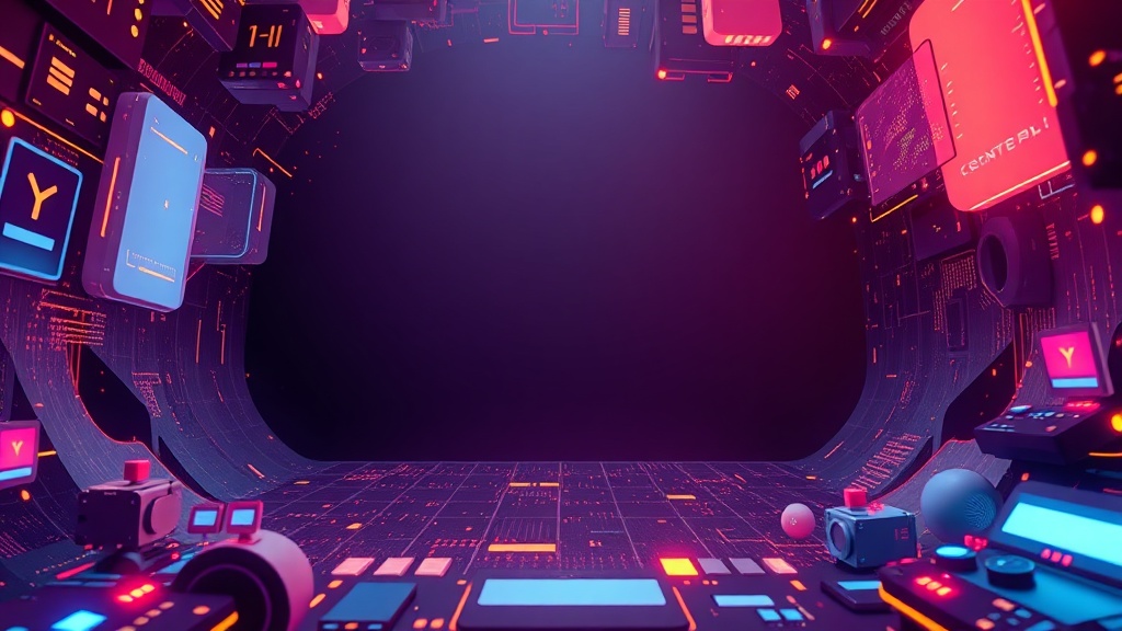 Abstract representation of a digital void with content elements attempting to form a structure, symbolizing the challenge of creating content without a clear title.