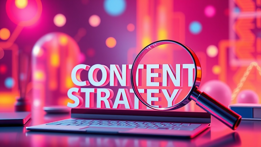 Digital content strategy with a focus on an effective title, showing a magnifying glass over text