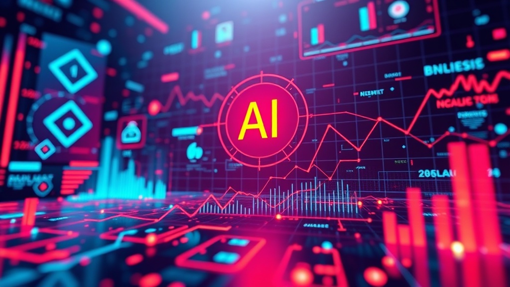 futuristic data visualization showing connections between AI algorithms and business metrics, symbolizing digital transformation and peak performance