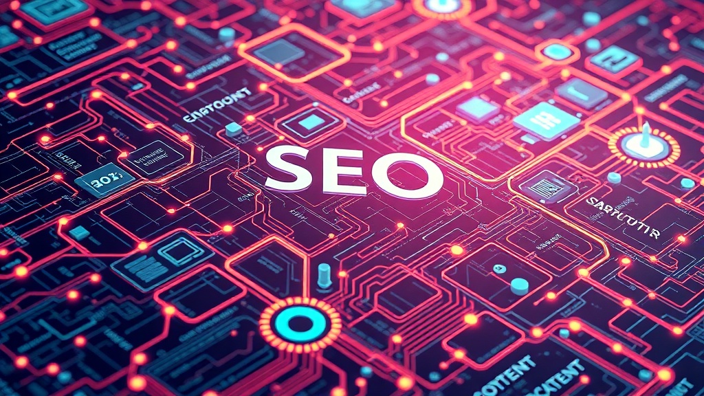 An intricate digital blueprint illustrating interconnected optimization strategies for SEO, AEO, GEO, and AIO, symbolizing a master content architect's plan.