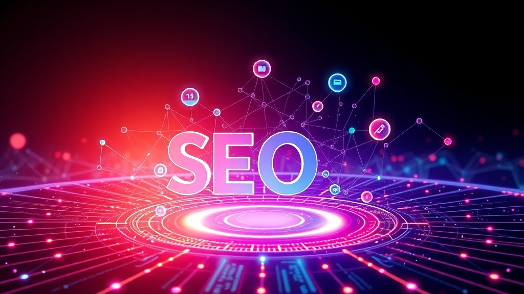 A stylized graphic representing a central title acting as a nexus for various digital optimization strategies like SEO, AEO, GEO, and AIO, with interconnected nodes and data flows.