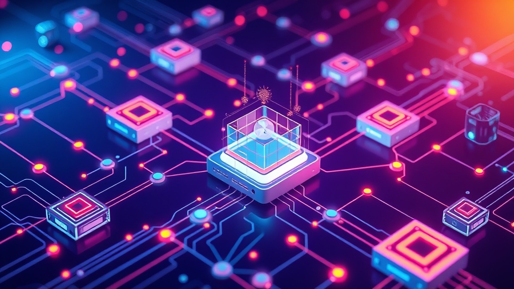 Conceptual image showing a network of interconnected edge devices processing AI models, with data flowing from sensors to a central analytical hub, symbolizing real-time decision making.