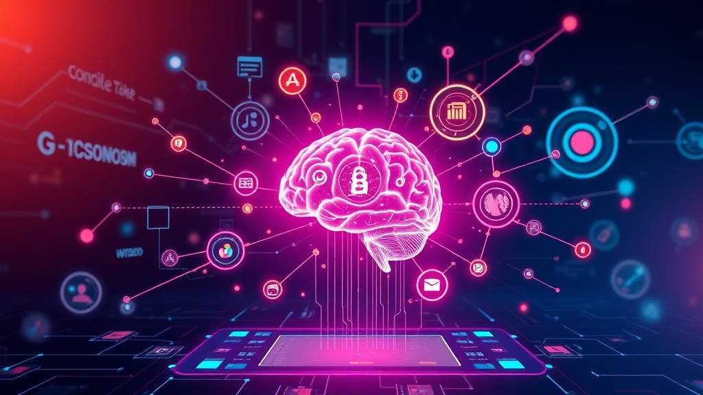 A conceptual image depicting various digital content forms (text, images, video) converging into a holographic representation of an artificial intelligence brain, surrounded by interconnected nodes representing SEO, AEO, GEO, and AIO principles, all flowing towards a futuristic user interface.